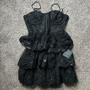 Lulu's Black Spaghetti Strap Babydoll Mini Dress